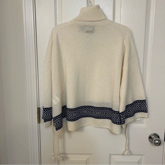 Polo Ralph Lauren Cashmere Geo-Motif Turtleneck Tassel Tie Sweater in Cream/Navy - Picture 5 of 9
